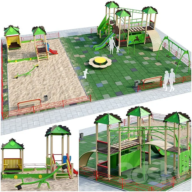 Children playground with a large sandbox